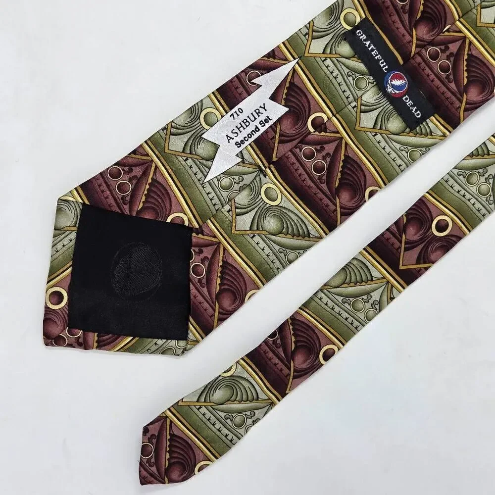 GRATEFUL DEAD ASHBURY SECOND SET SILK TIE GREEN BROWN HAND MADE USA 3.75